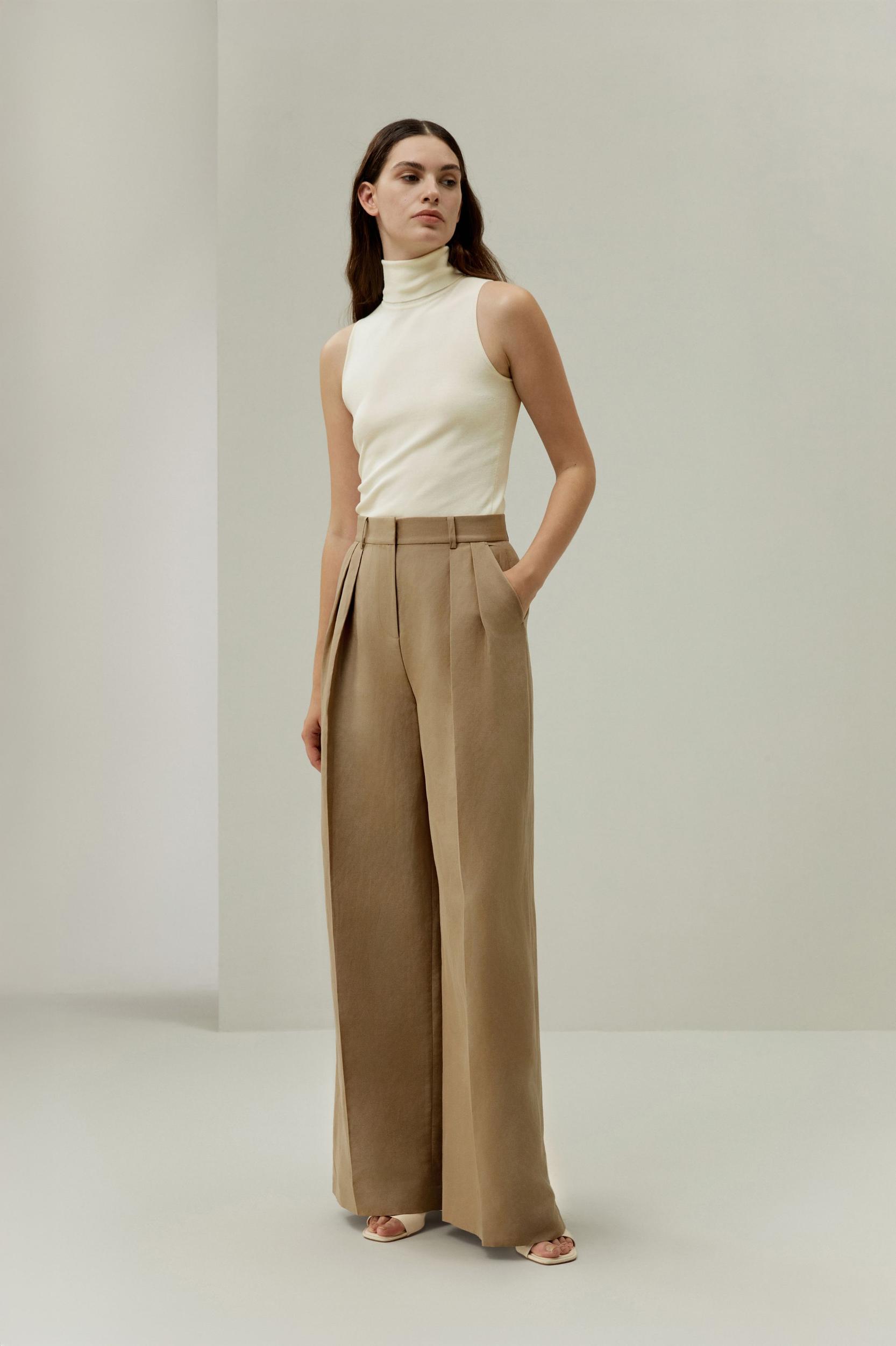Front-Pleated Silk-Linen Blend Trousers Product Image