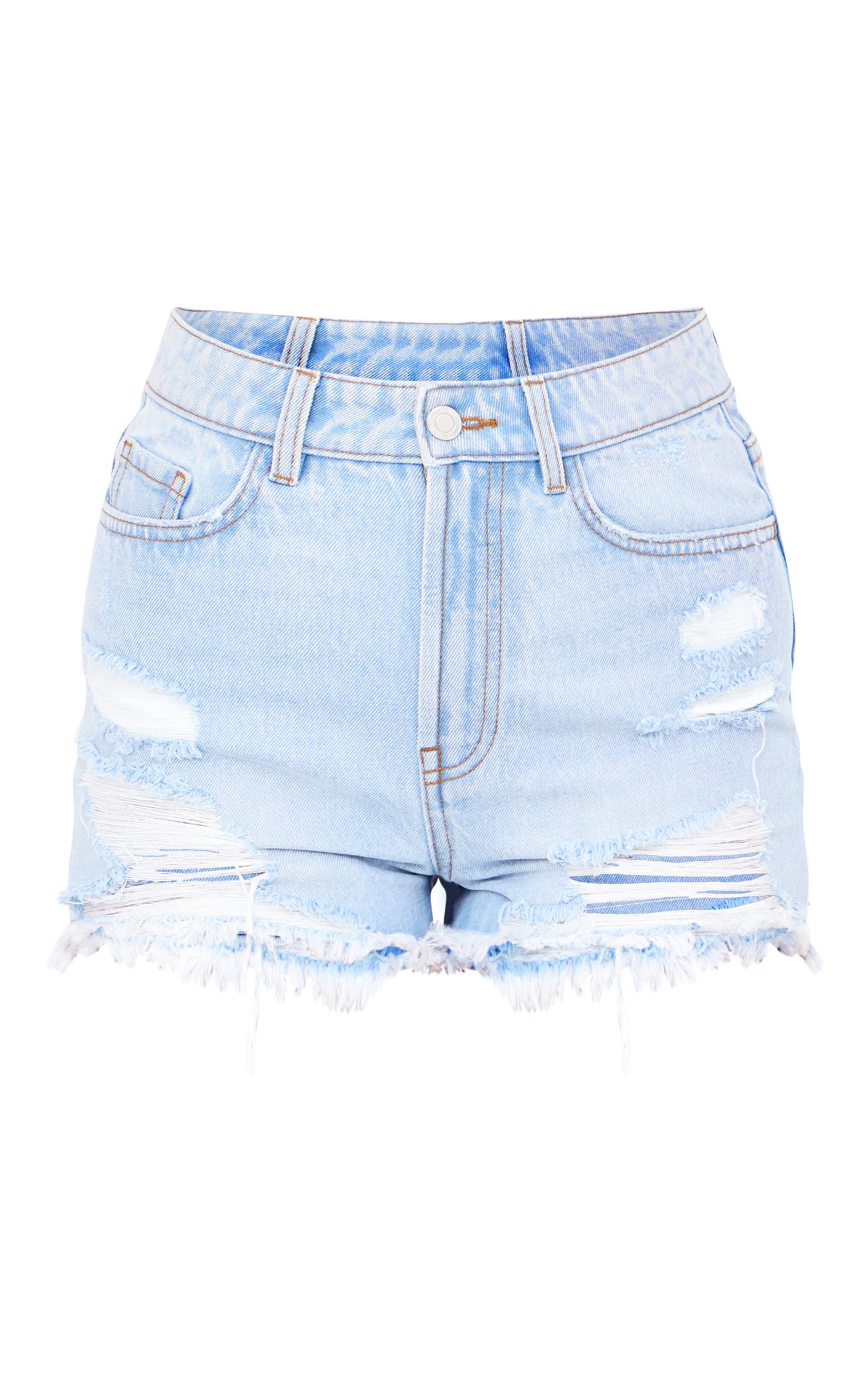 Light Blue Distressed High Rise Basic Denim Shorts Product Image
