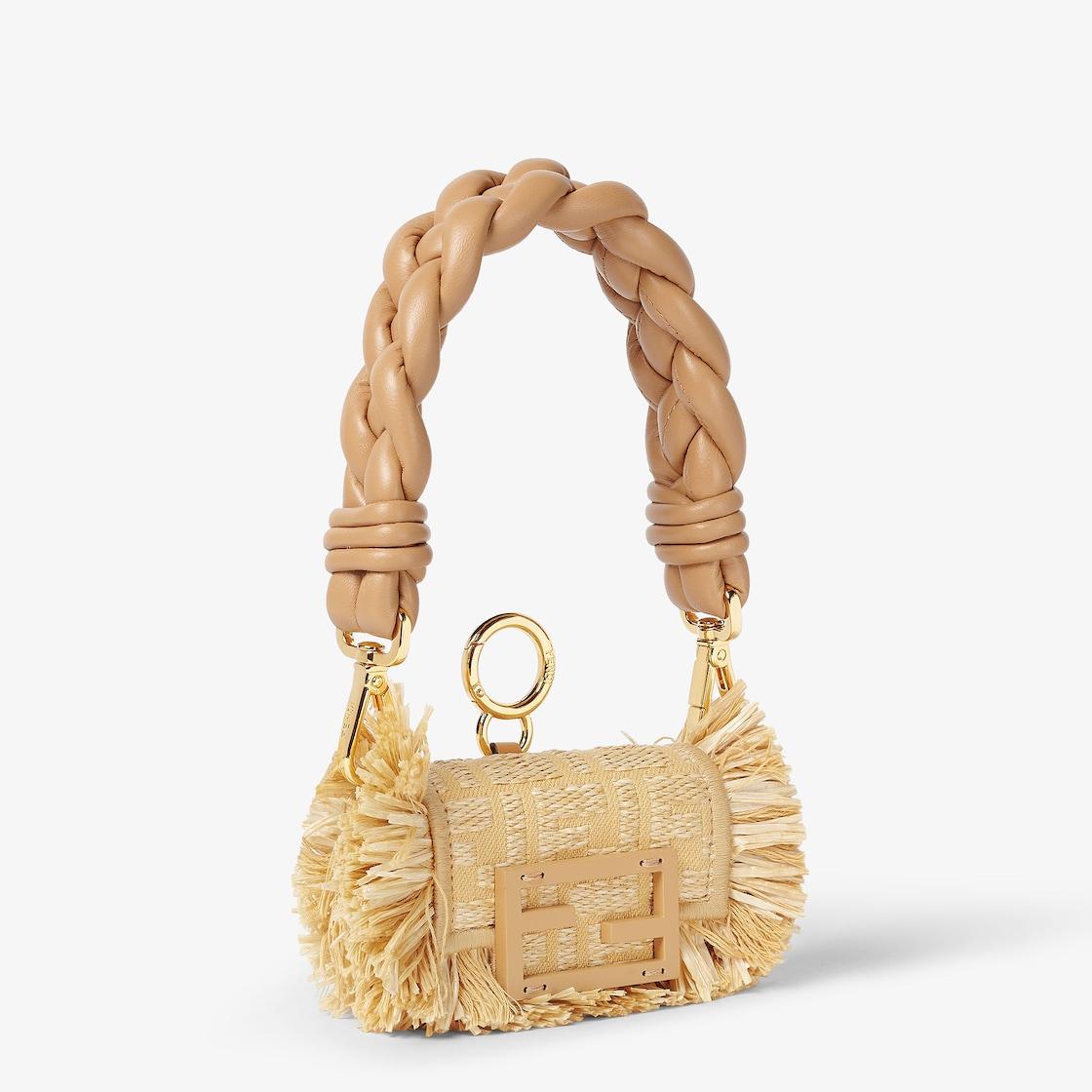 Nano Baguette CharmJacquard fabric charm with raffia FF Product Image