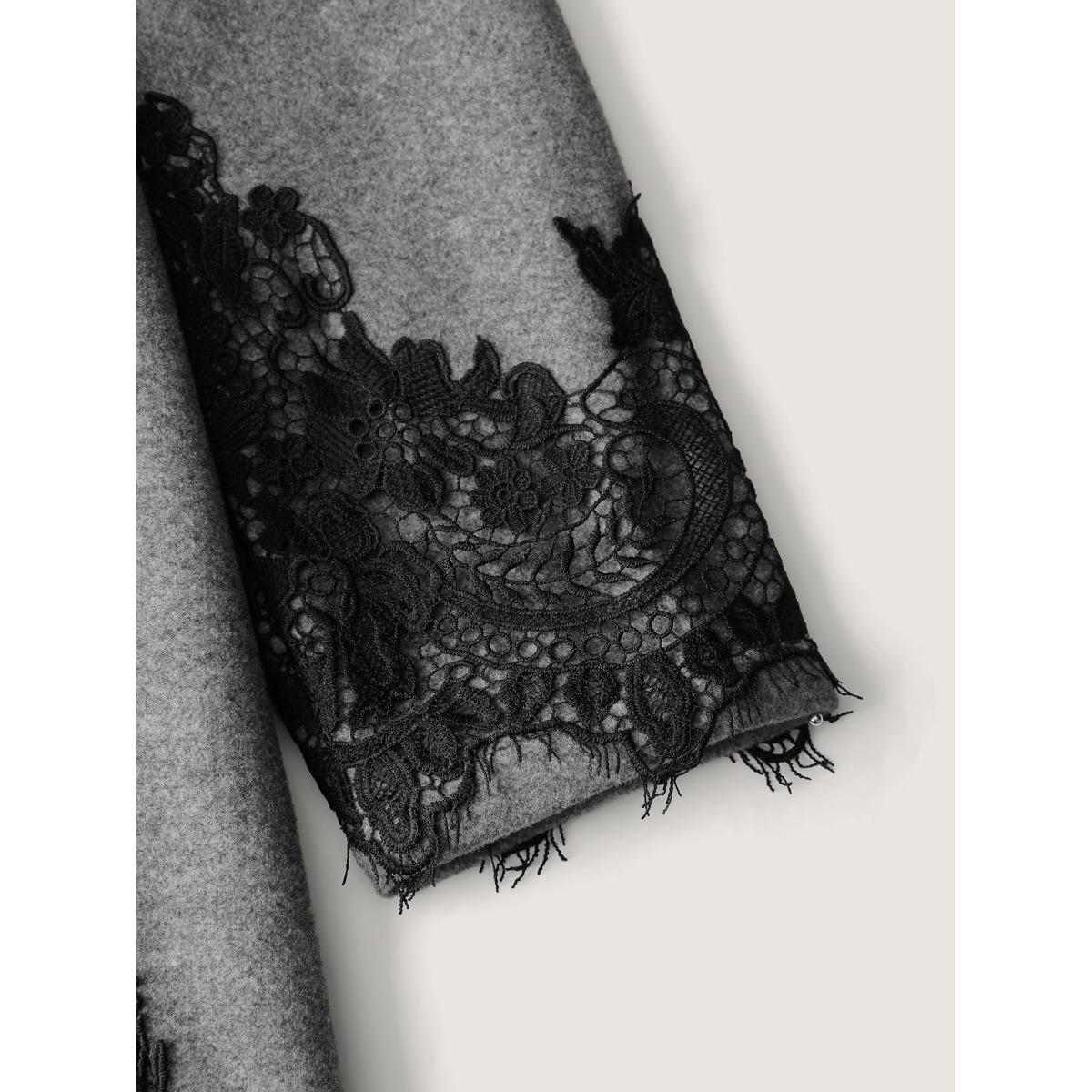 Plus Size Color Contrast Belted Lace Coat Women DimGray Romantic Belted Ladies Elegant Winter Coats BloomChic 14-16/1X Product Image