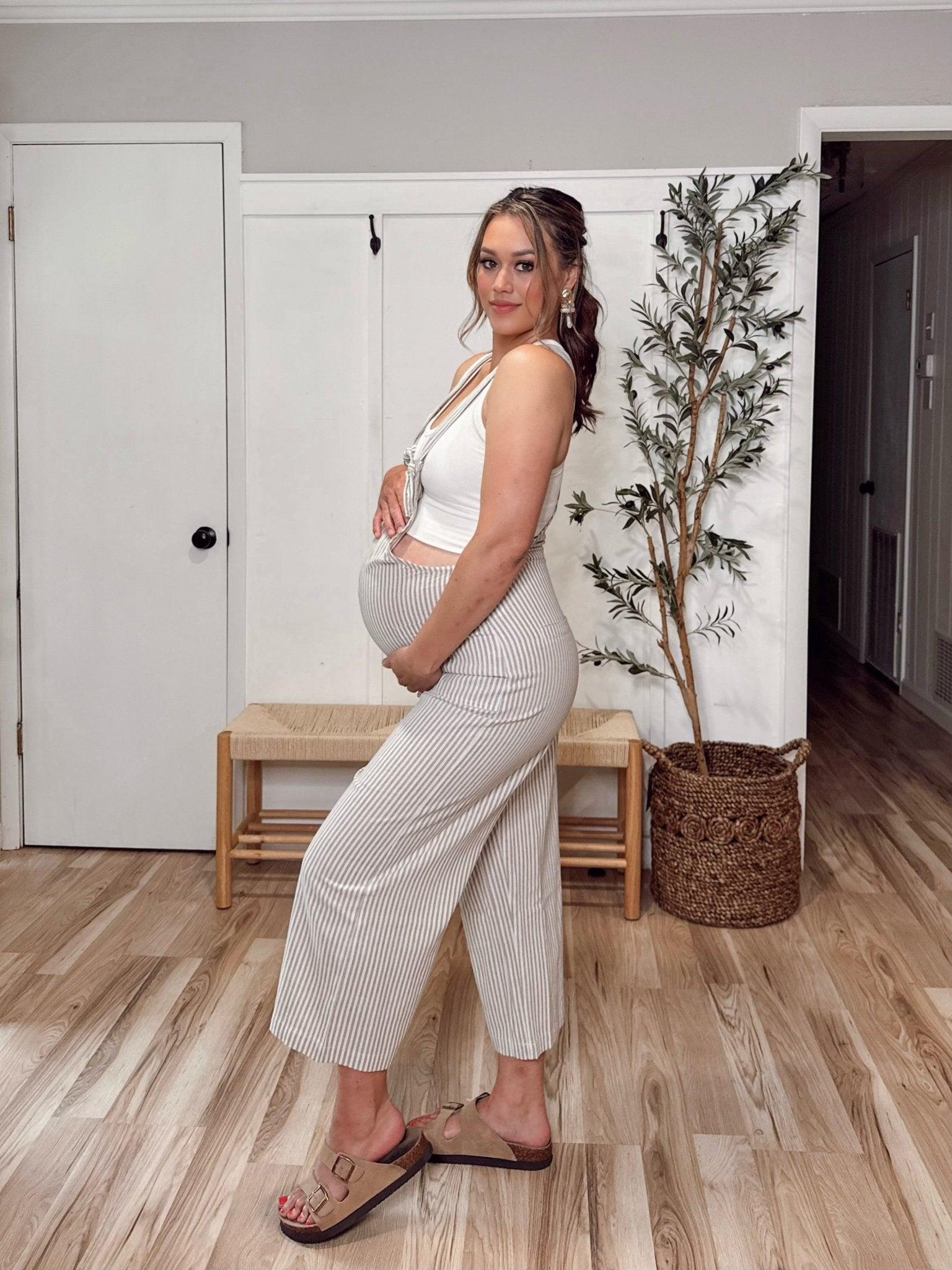 Taupe Stripe Linen Jumpsuit - FINAL SALE Product Image