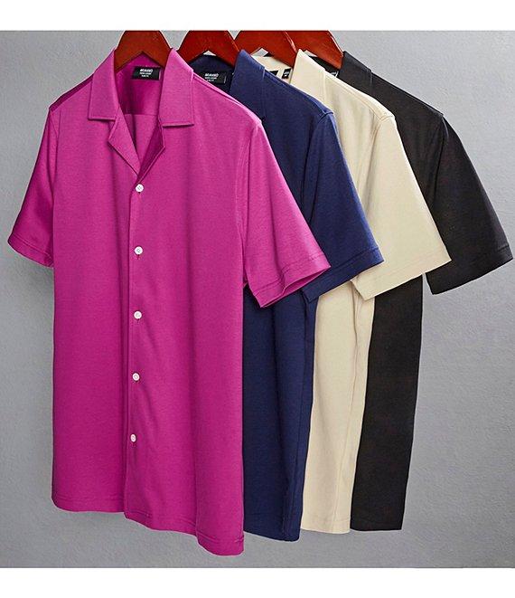 Murano Liquid Luxury Slim Fit Solid Coatfront Short Sleeve Woven Camp Shirt Product Image