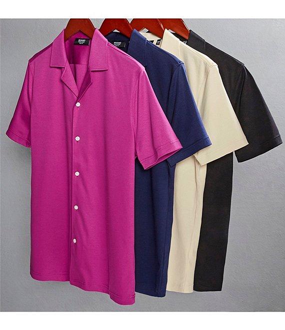 Murano Liquid Luxury Slim Fit Solid Coatfront Short Sleeve Woven Camp Shirt Product Image