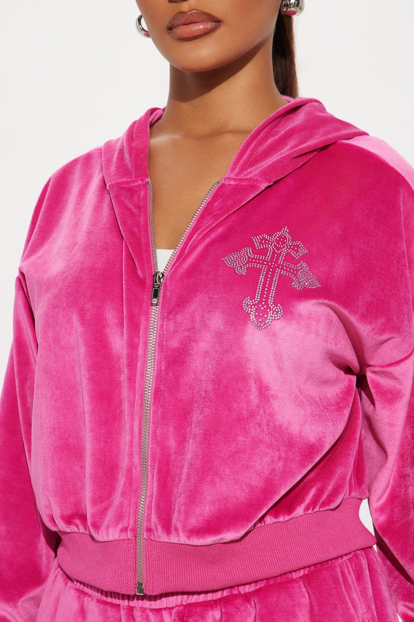 Saint Rhinestone Velour Pant Set - Pink Product Image