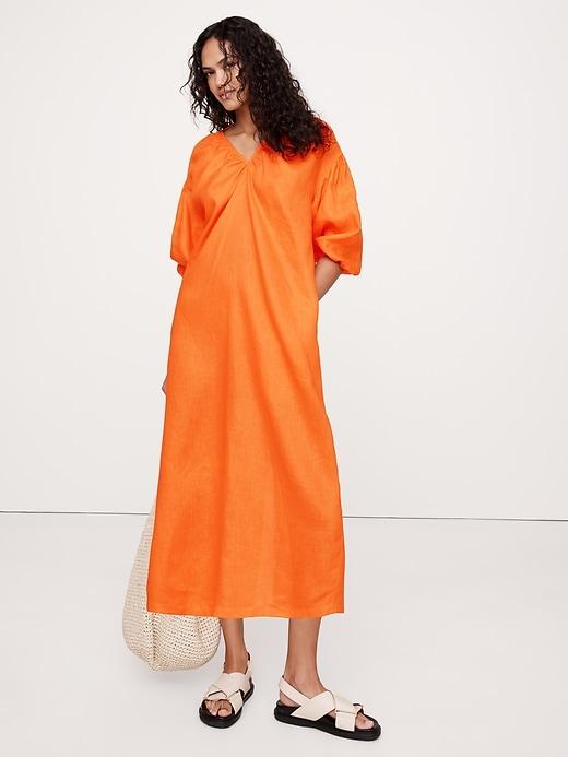 Linen V-Neck Maxi Dress Product Image