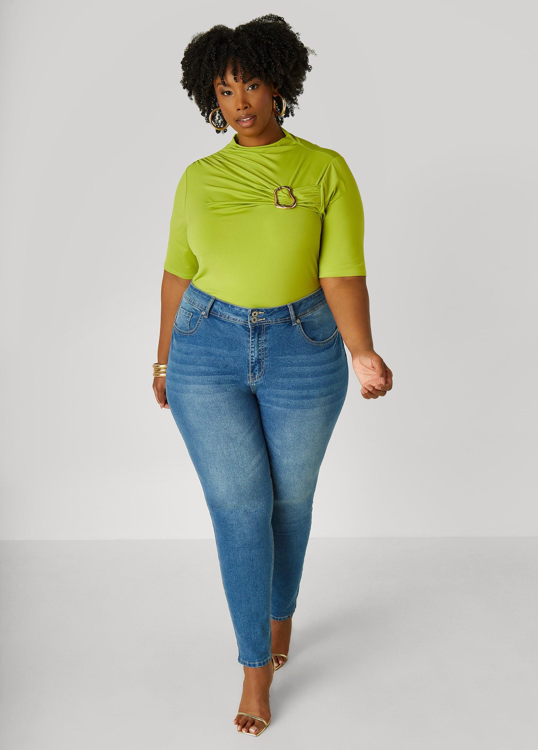 Plus Size Gathered Embellished Top Ashley Stewart Product Image