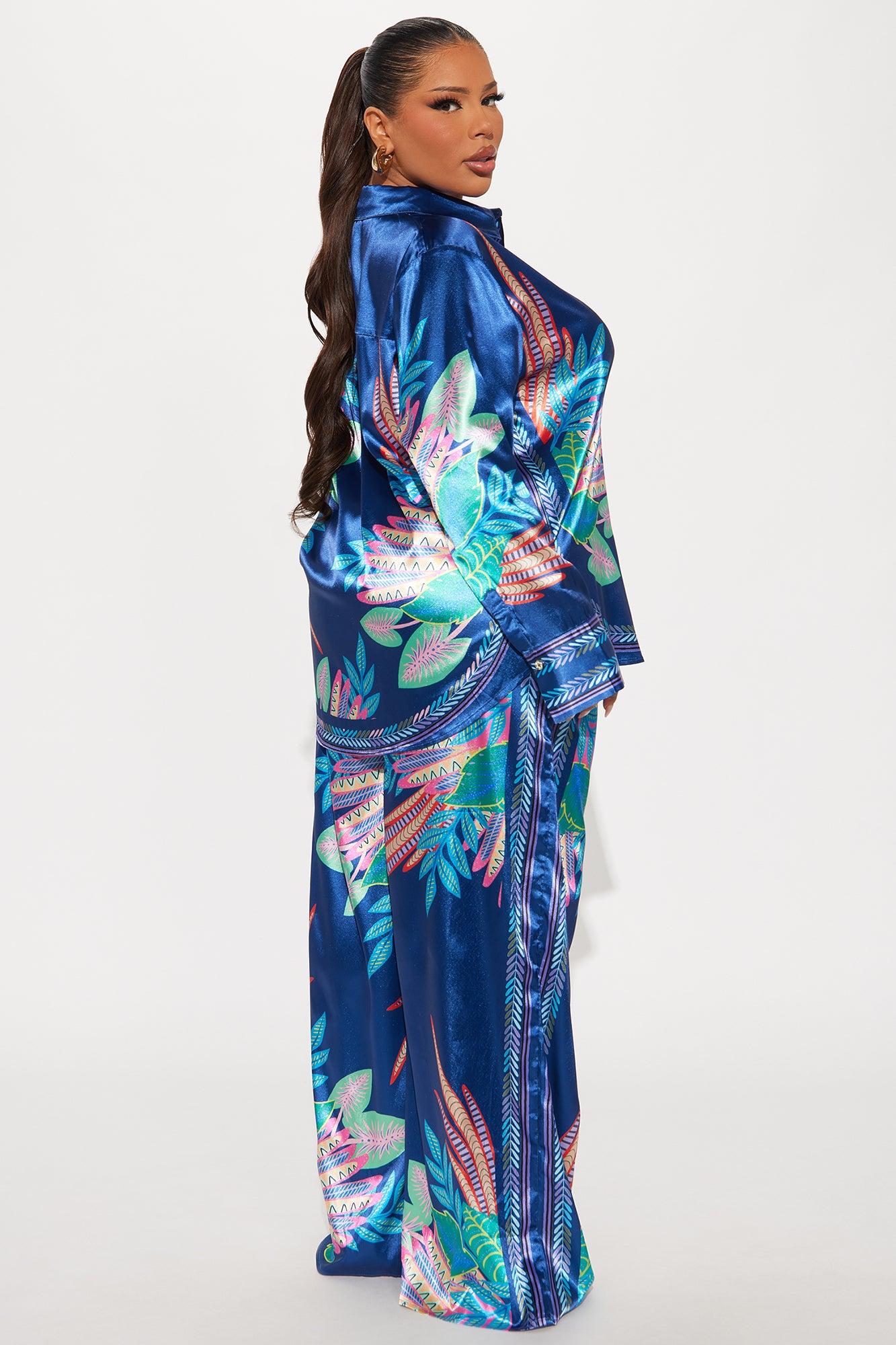 Breanna Satin Pant Set - Teal/combo Product Image