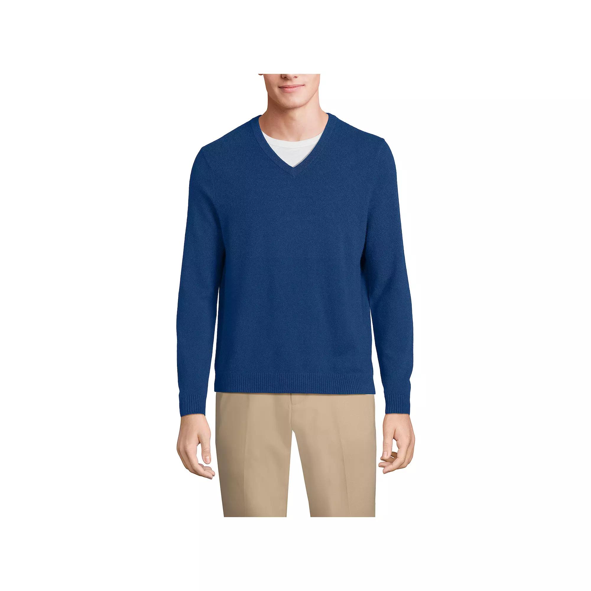Men's Lands' End Fine-Gauge Cashmere V-neck Sweater,  Product Image