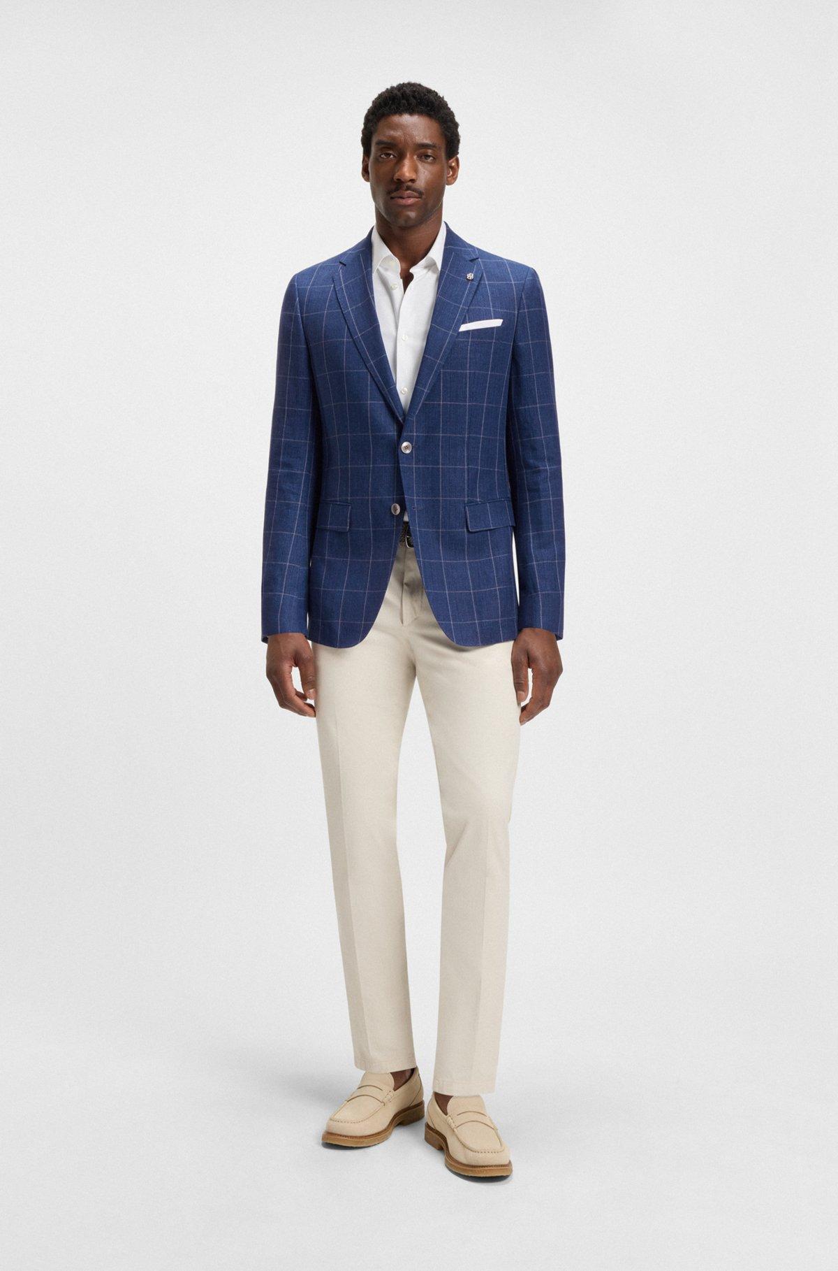 Slim-fit jacket in a checked linen blend Product Image