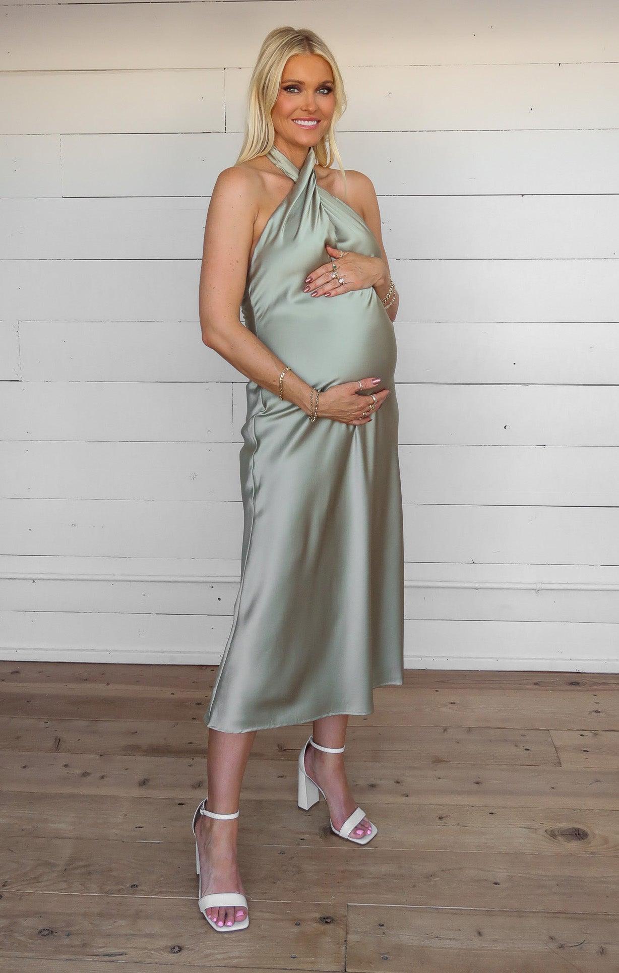 Jasmine Halter Midi Dress ~ Moss Green Luxe Satin Product Image