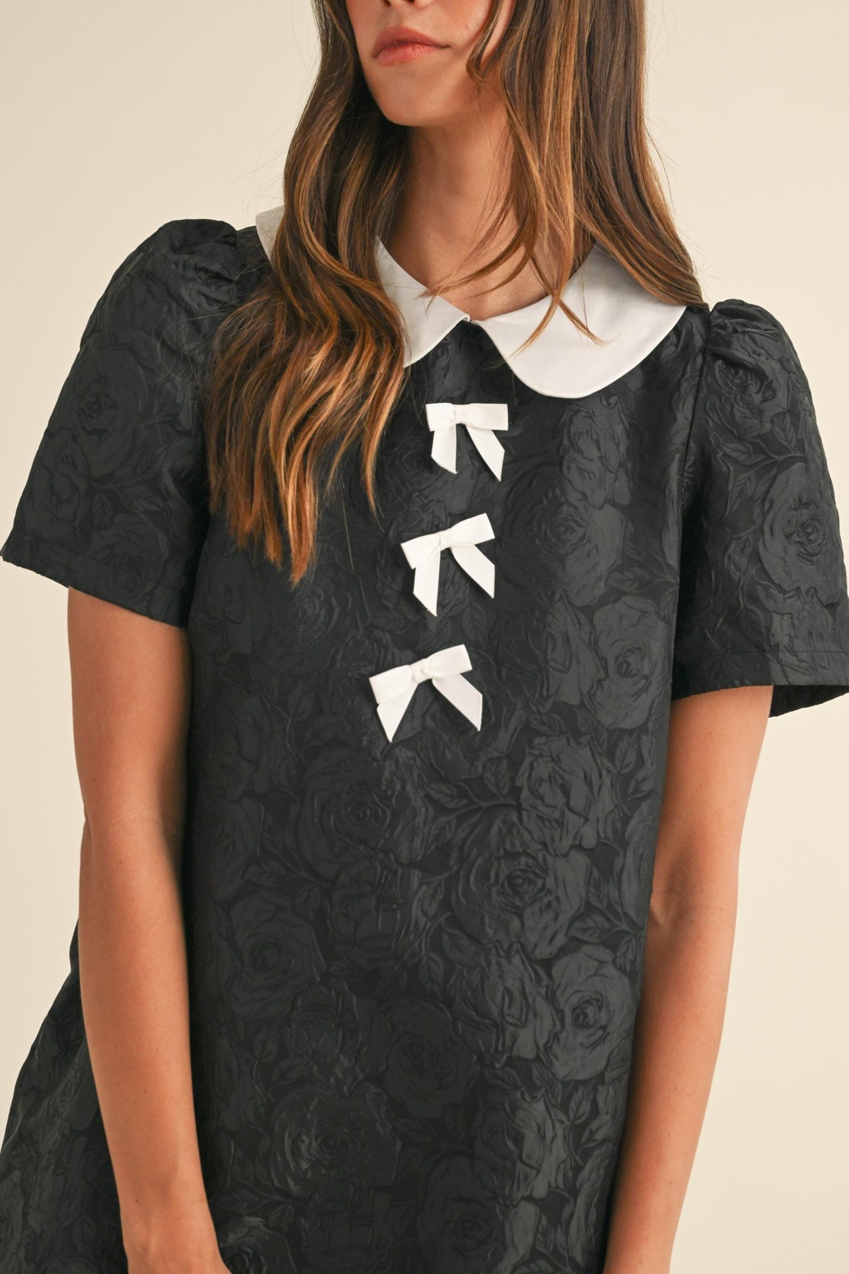 Floral Jacquard Peter Pan Collared Mini Dress Product Image