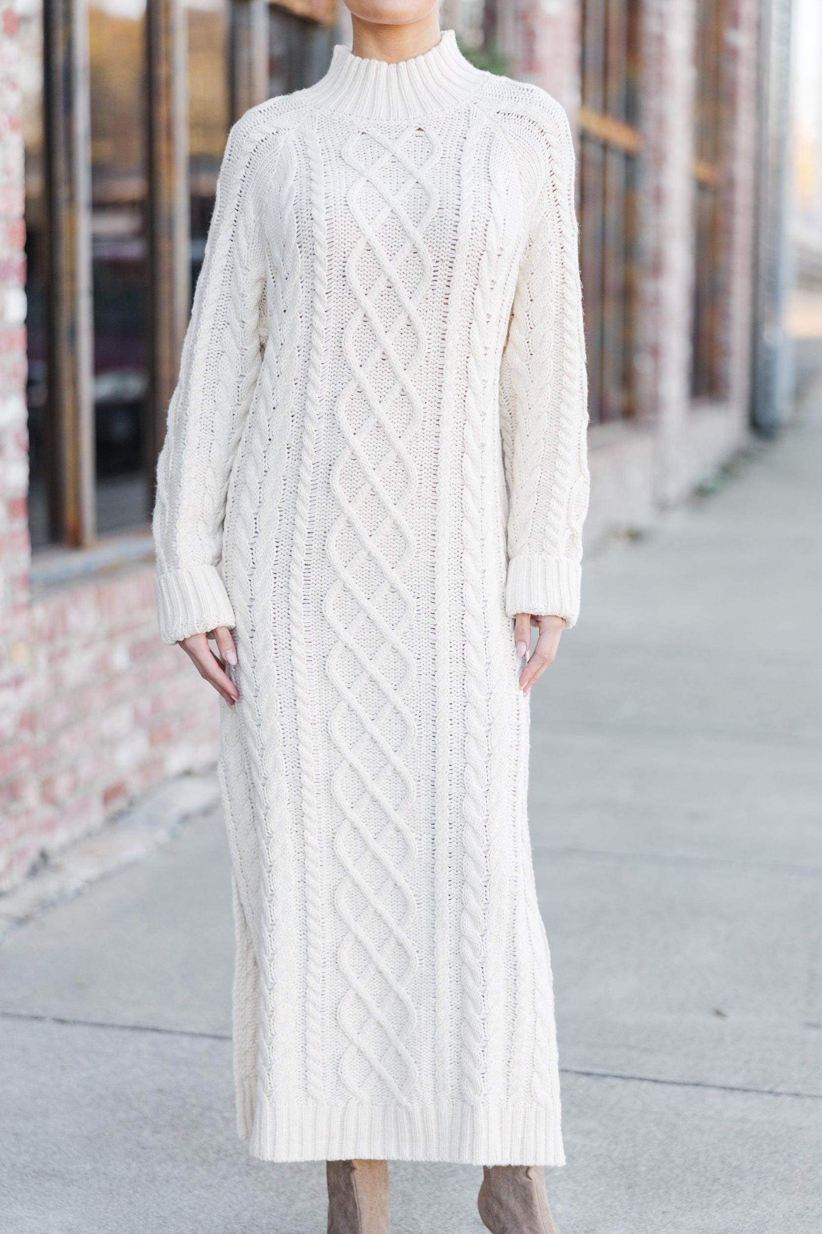 Let It All Go Cream Sweater Midi Dress Female Product Image