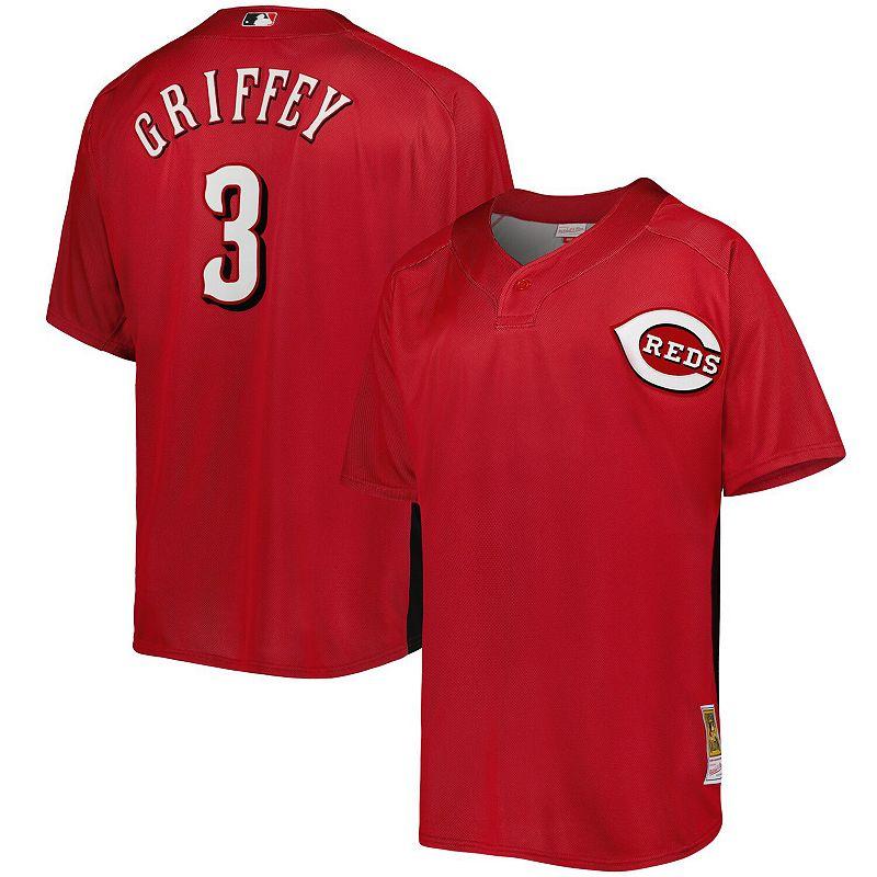 Men's Mitchell & Ness Ken Griffey Jr. Red Cincinnati Reds Cooperstown Collection Mesh Batting Practice Button-Up Jersey,  Product Image