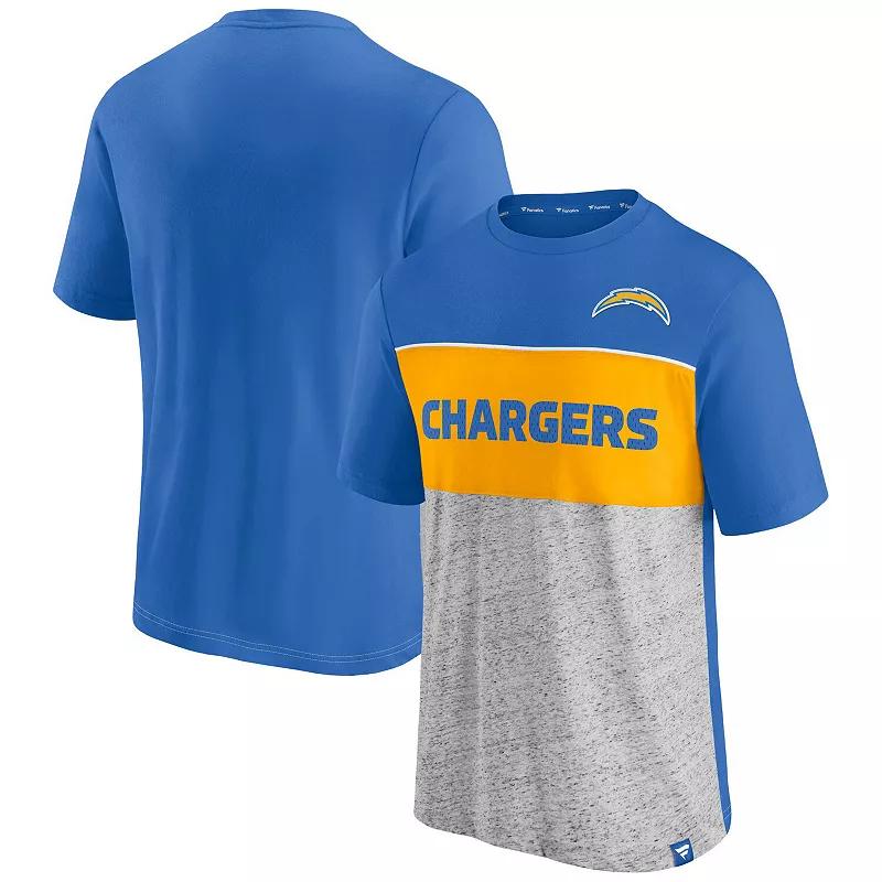 Men's Fanatics Branded Powder Blue/Heathered Gray Los Angeles Chargers Throwback Colorblock T-Shirt, Size: Small, Light Product Image