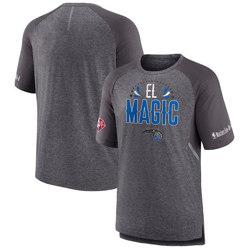 Men's Fanatics Branded Heathered Gray Orlando Magic 2022 Noches Ene-Be-A Core Shooting Raglan T-Shirt, Size: Medium, Mag Grey Product Image