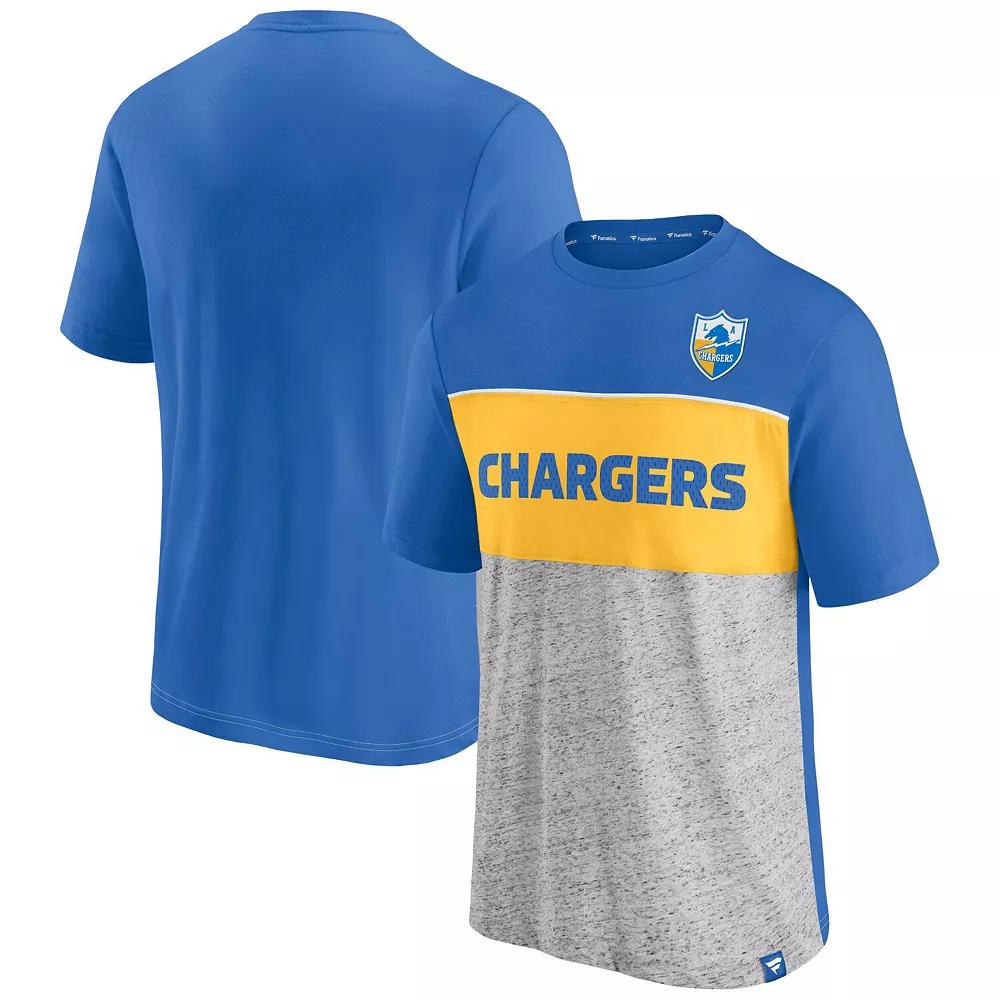 Men's Fanatics Branded Powder Blue/Heathered Gray Los Angeles Chargers Throwback Colorblock T-Shirt, Size: Small, Light Product Image