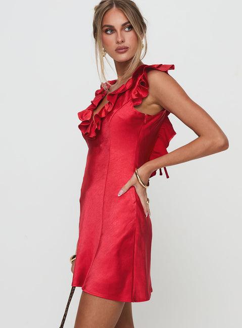 Butacup Frill Mini Dress Red Product Image