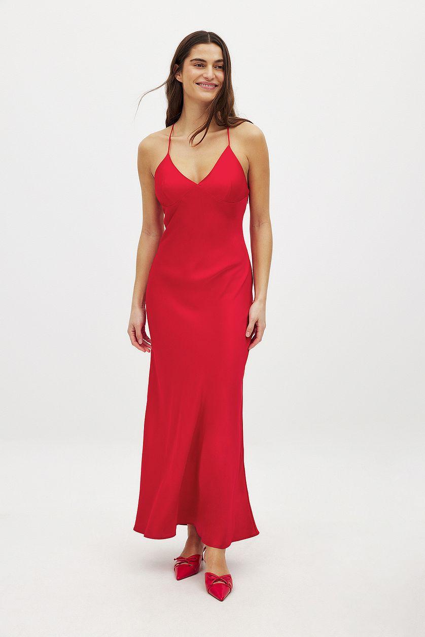 Satin Slip Dress Red Product Image