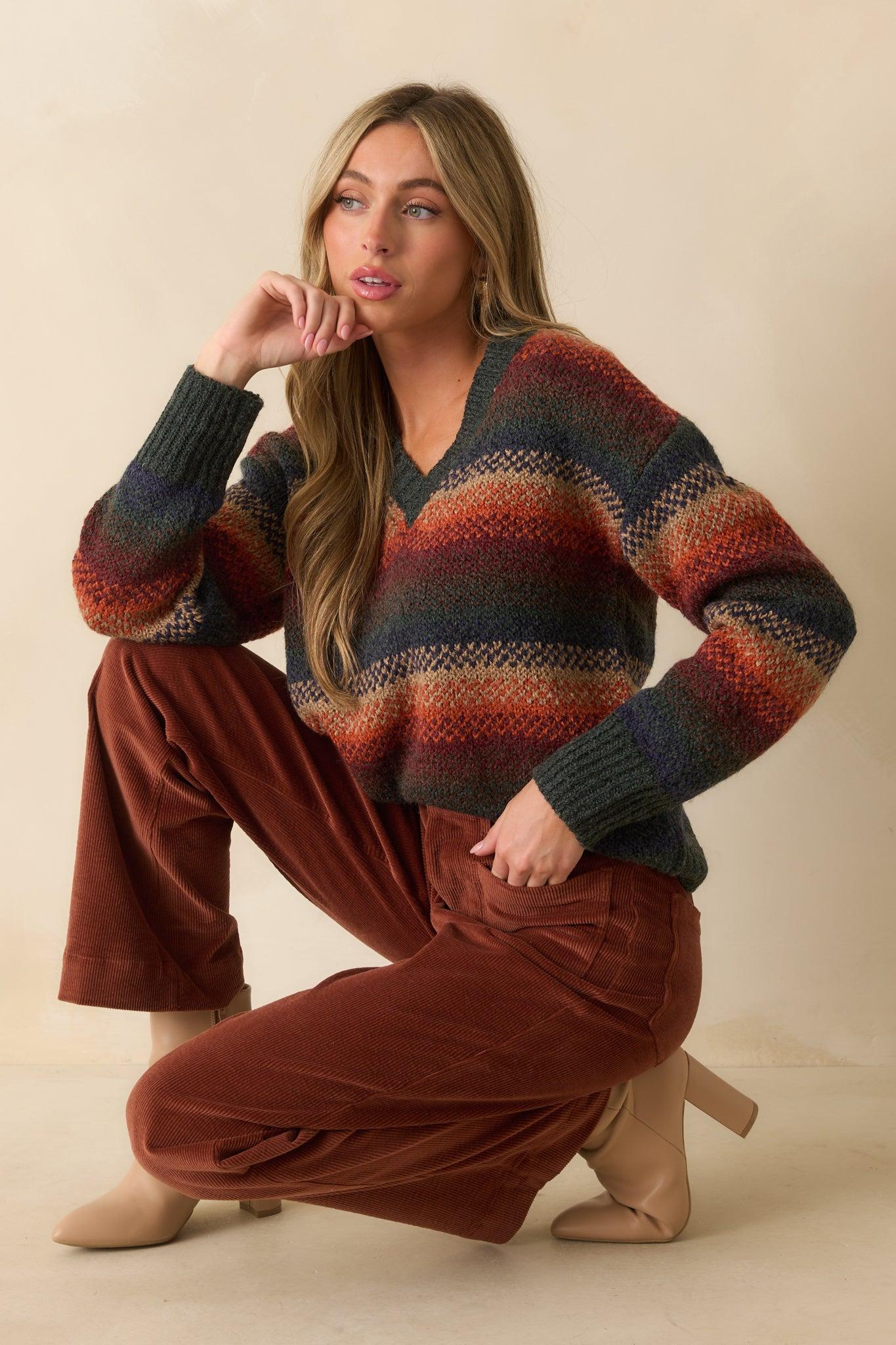 Thread & Supply Rust Multi Stripe Knit Rena Sweater Product Image