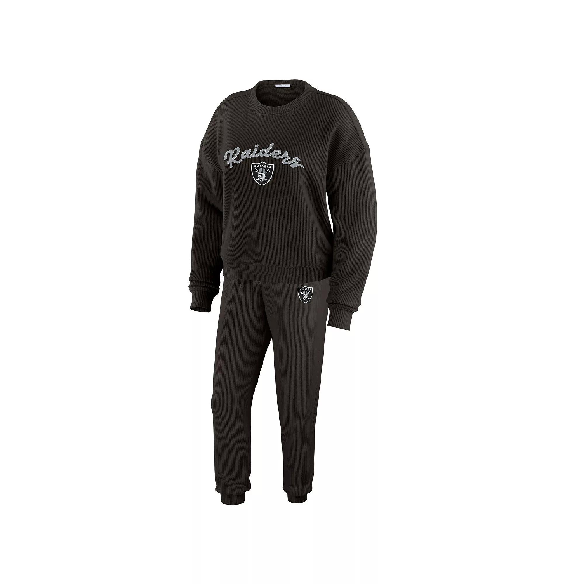 Women's WEAR by Erin Andrews Cream Las Vegas Raiders Knitted Tri-Blend Long Sleeve T-Shirt & Pants Lounge Set,  Product Image