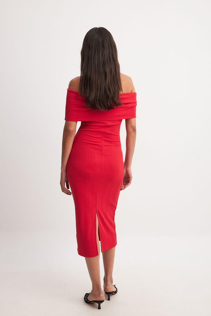 Off Shoulder Rib Midi Dress Product Image