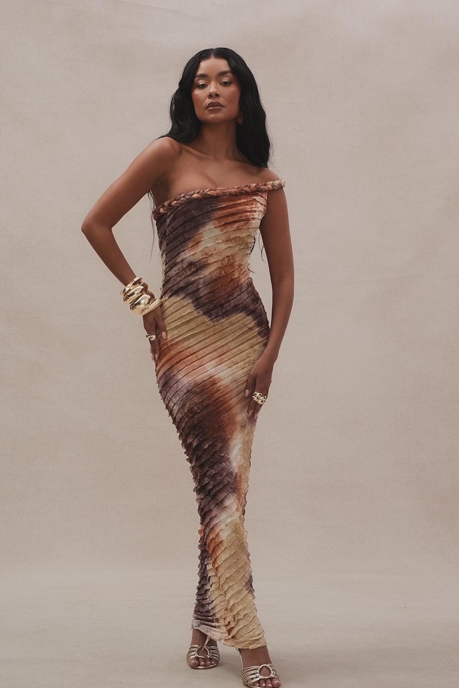 Maylee Textured Maxi Dress - Brown Combo Product Image