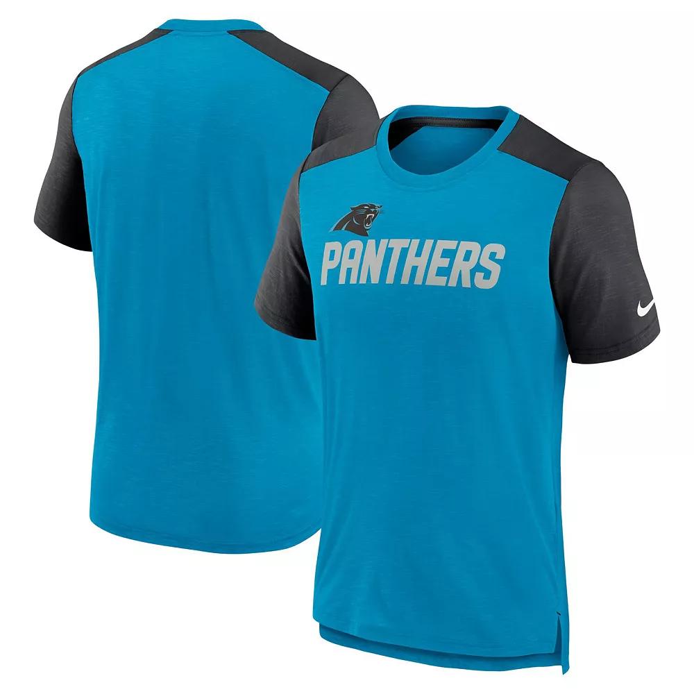 Men's Nike Heathered Blue/Heathered Black Carolina Panthers Color Block Team Name T-Shirt,  Product Image