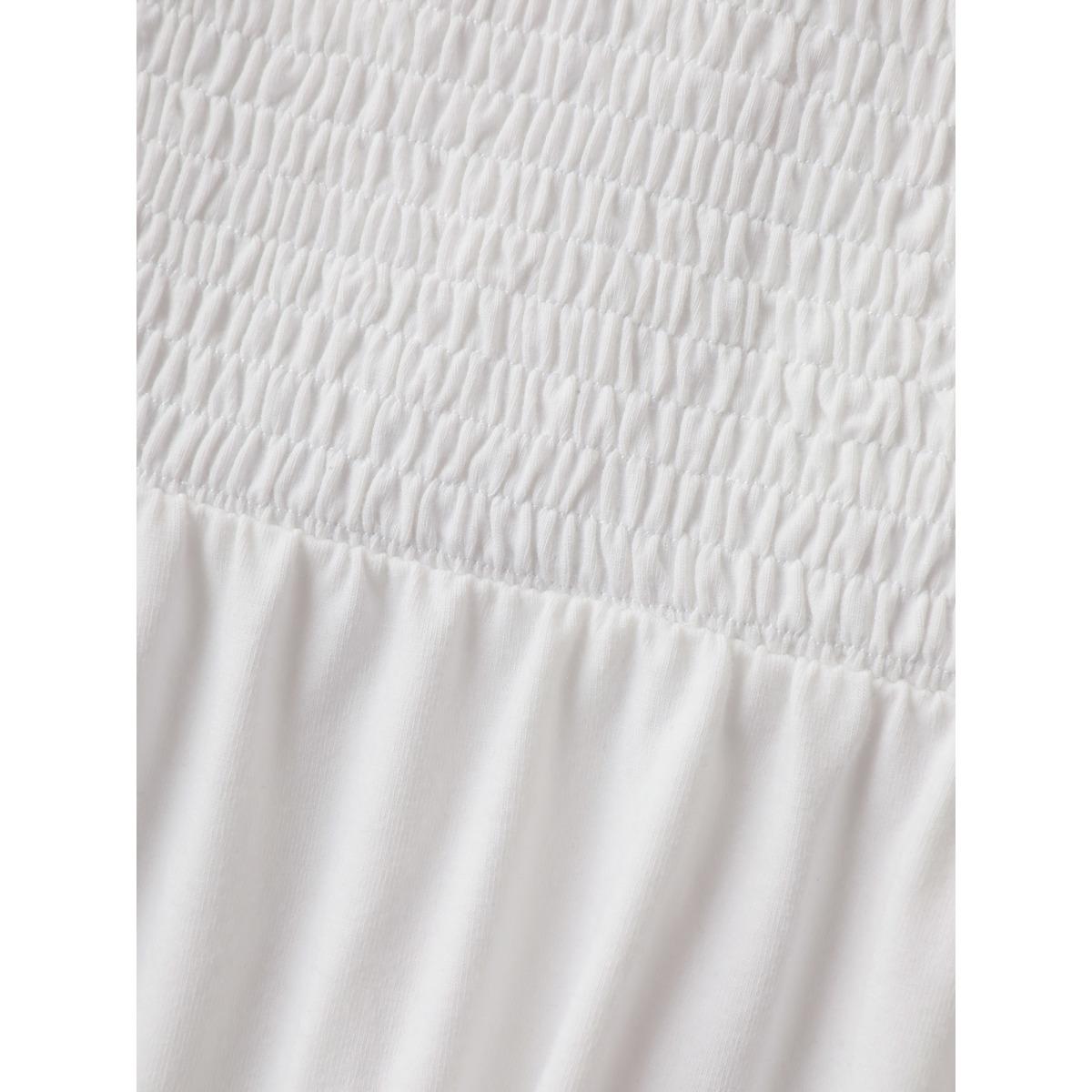 Plus Size Floral Lace Stretchy Shirred Tank Top Women WhiteSmoke Woven ribbon&lace trim Square Neck Casual Tank Tops Camis BloomChic 22-24/3X Product Image