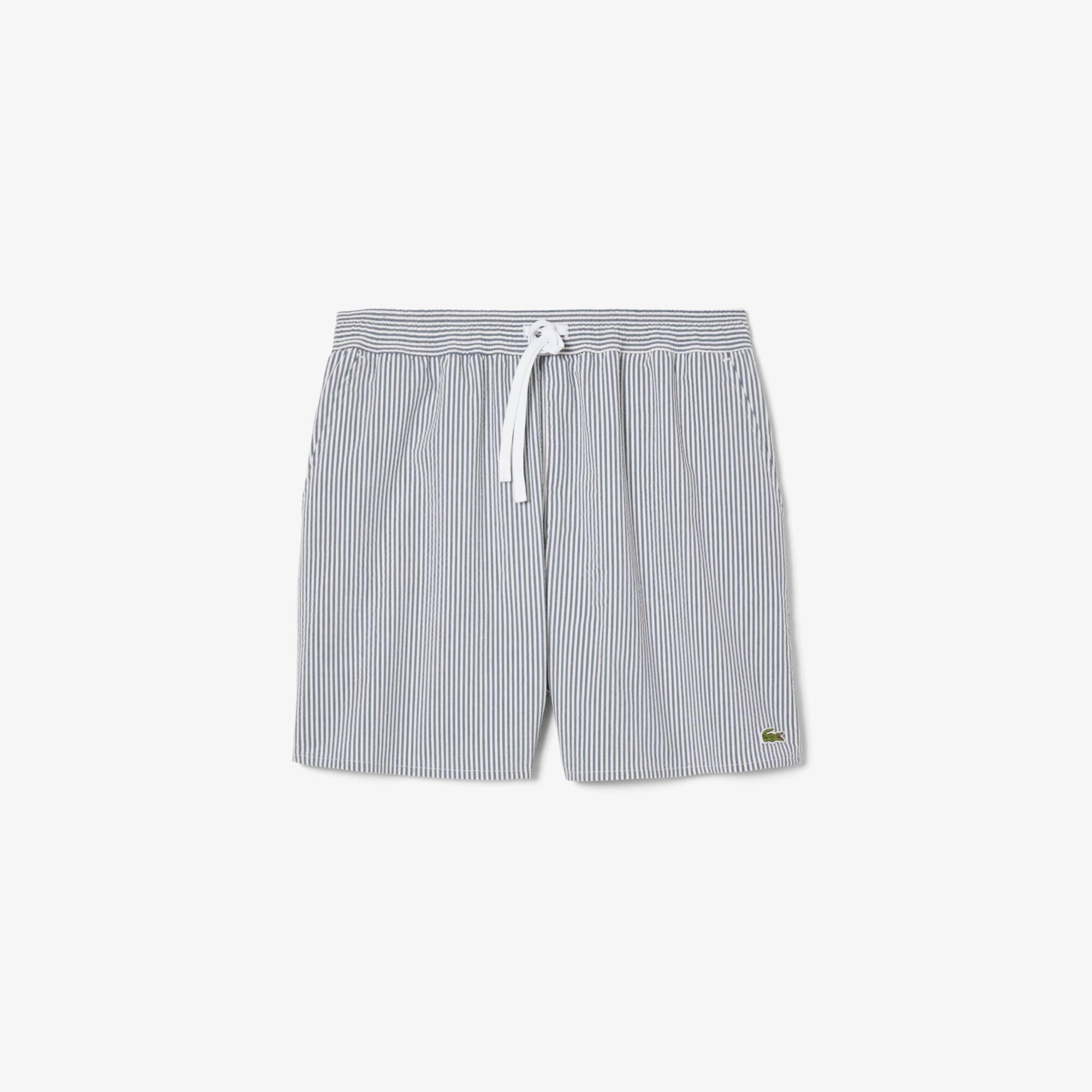 Mid Length Striped Textured Swim Trunks Product Image