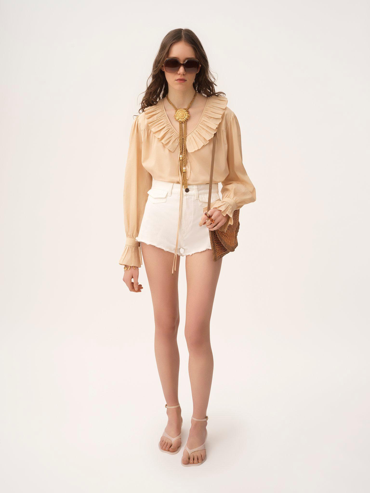 Gathered ruffle top in cotton voile Product Image