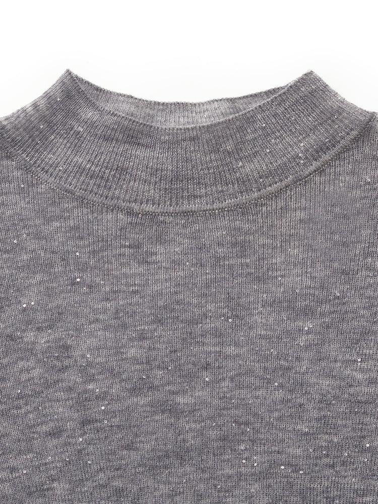 100% Wool Mock Neck Women Long Sleeve Top Product Image