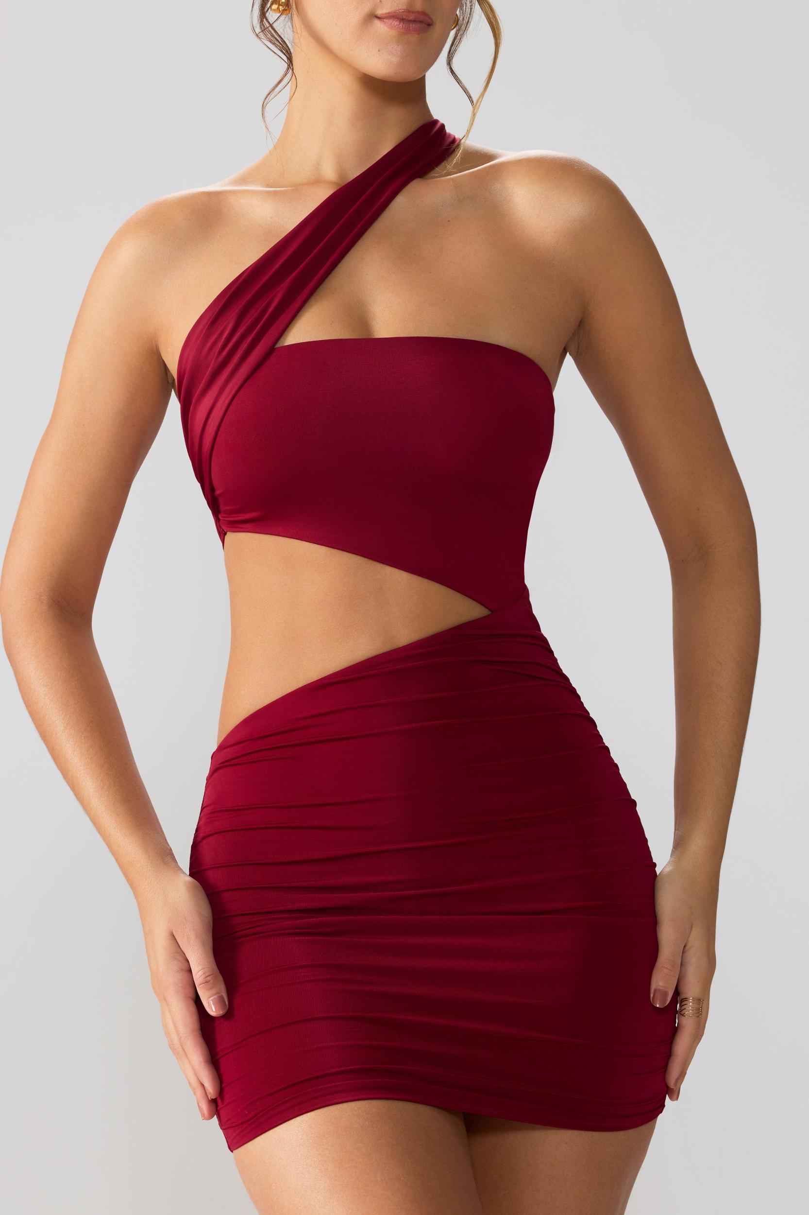 Slinky Jersey Ruched Cut Out Mini Dress in Ruby Product Image