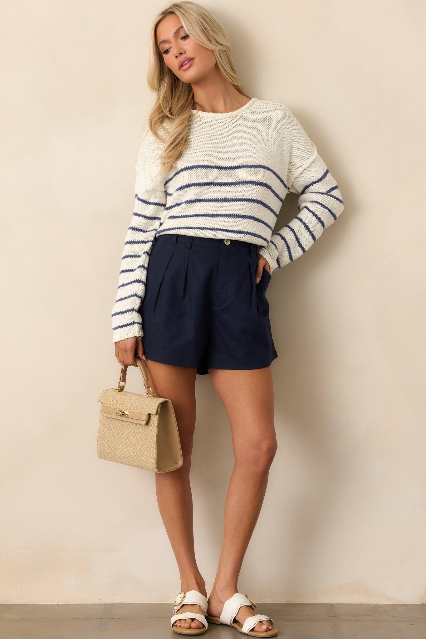 Sailboat At Sunset Ivory Lightweight Knit Stripe Sweater Product Image