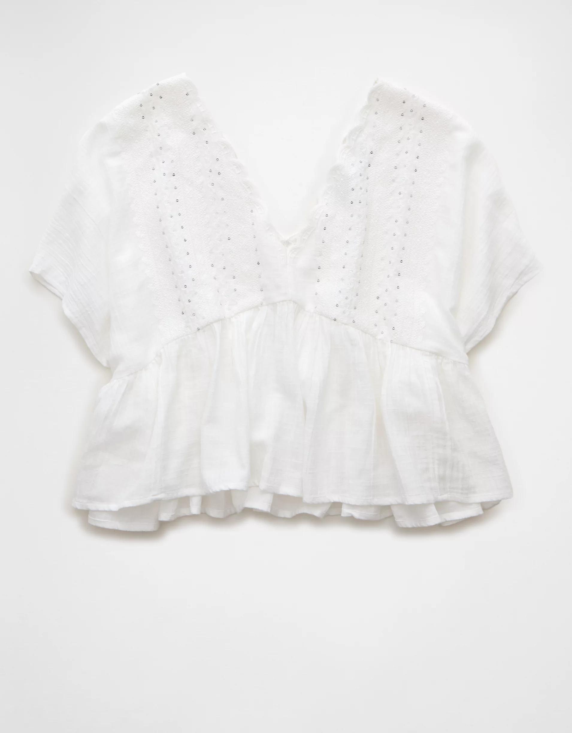 AE V-Neck Sequin Embroidered Blouse Product Image