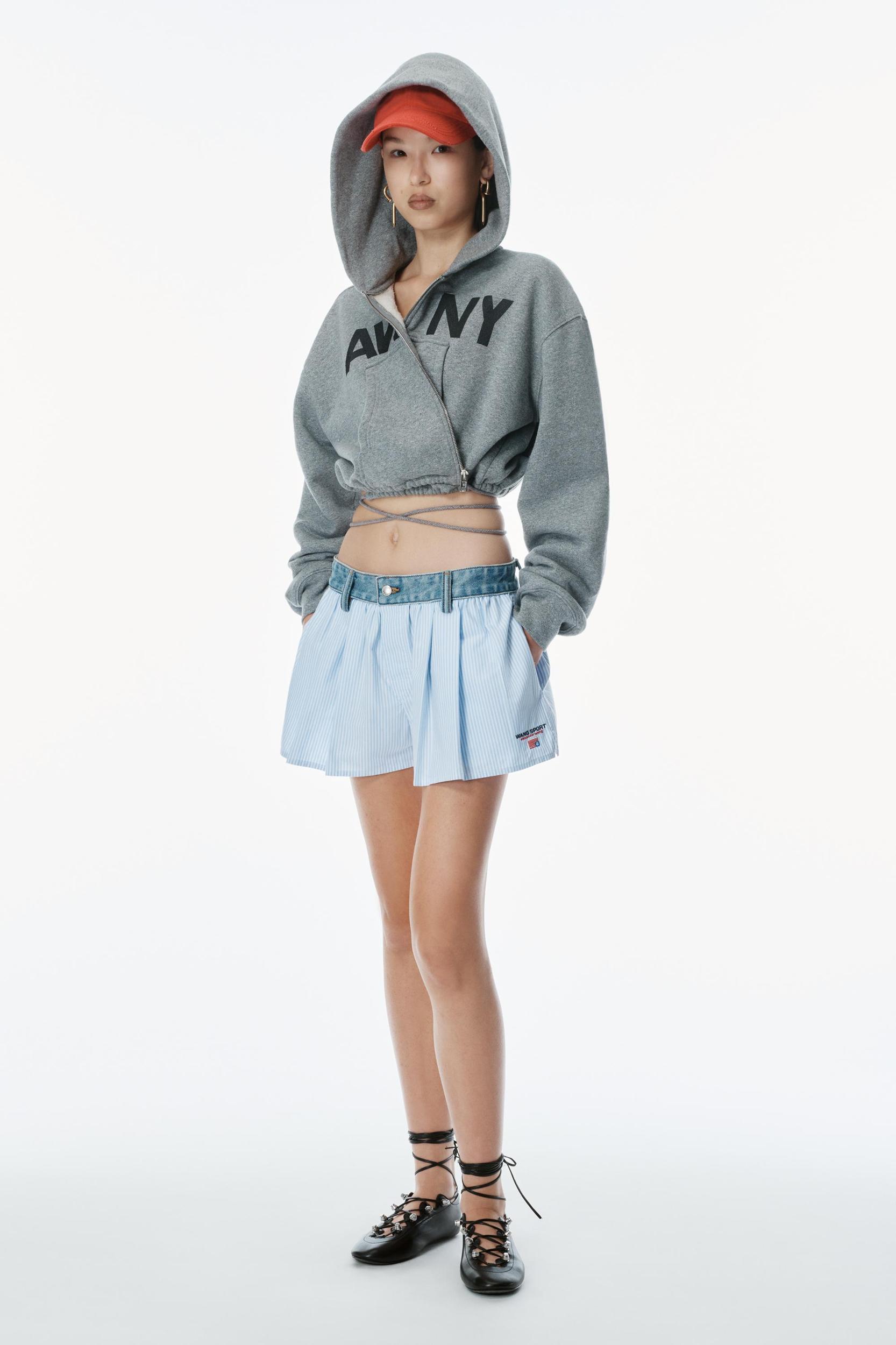 Cotton Oxford Boxer-style Shorts With Denim Waistband Product Image