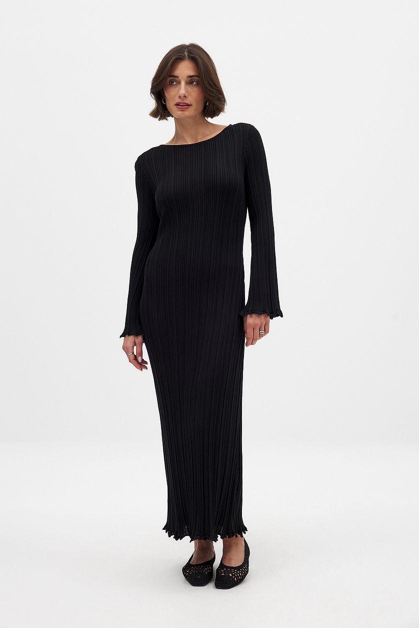 Knitted Round Neck Frill Maxi Dress Product Image