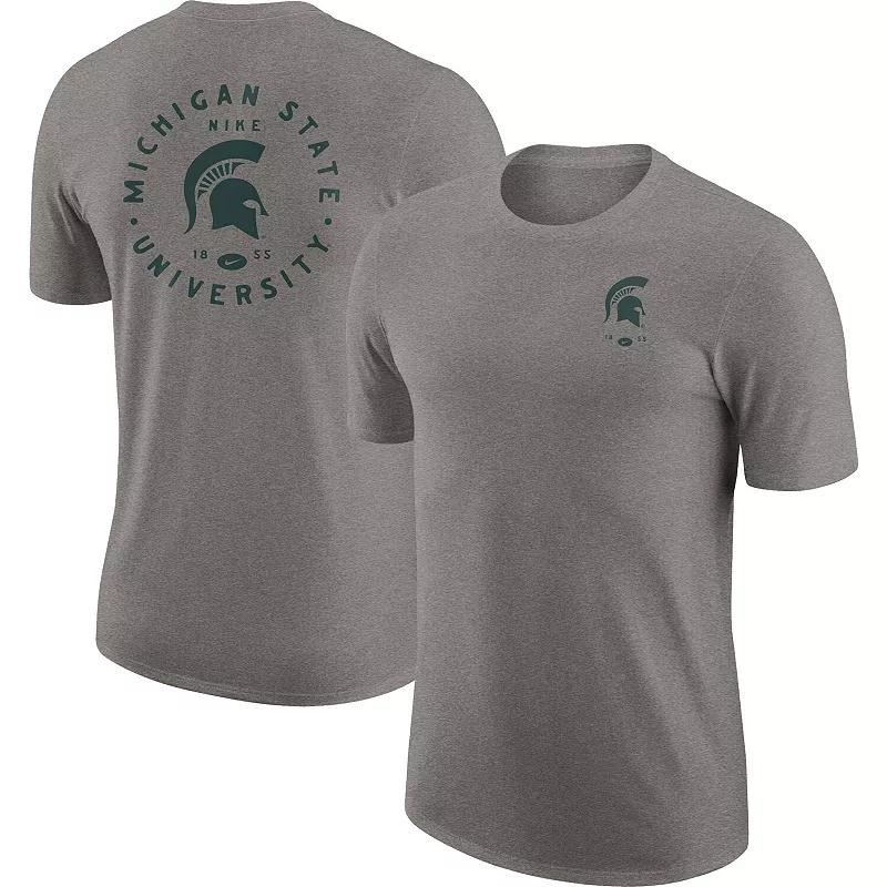 Men's Nike Heathered Gray Michigan State Spartans Logo 2-Hit Tri-Blend Performance T-Shirt, Size: 2XL, Grey Product Image