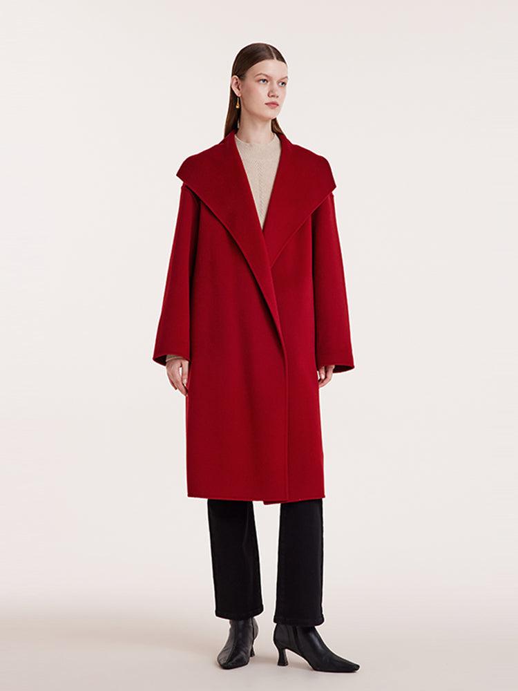 Red Mulberry Silk Wool Lapel Coat Product Image