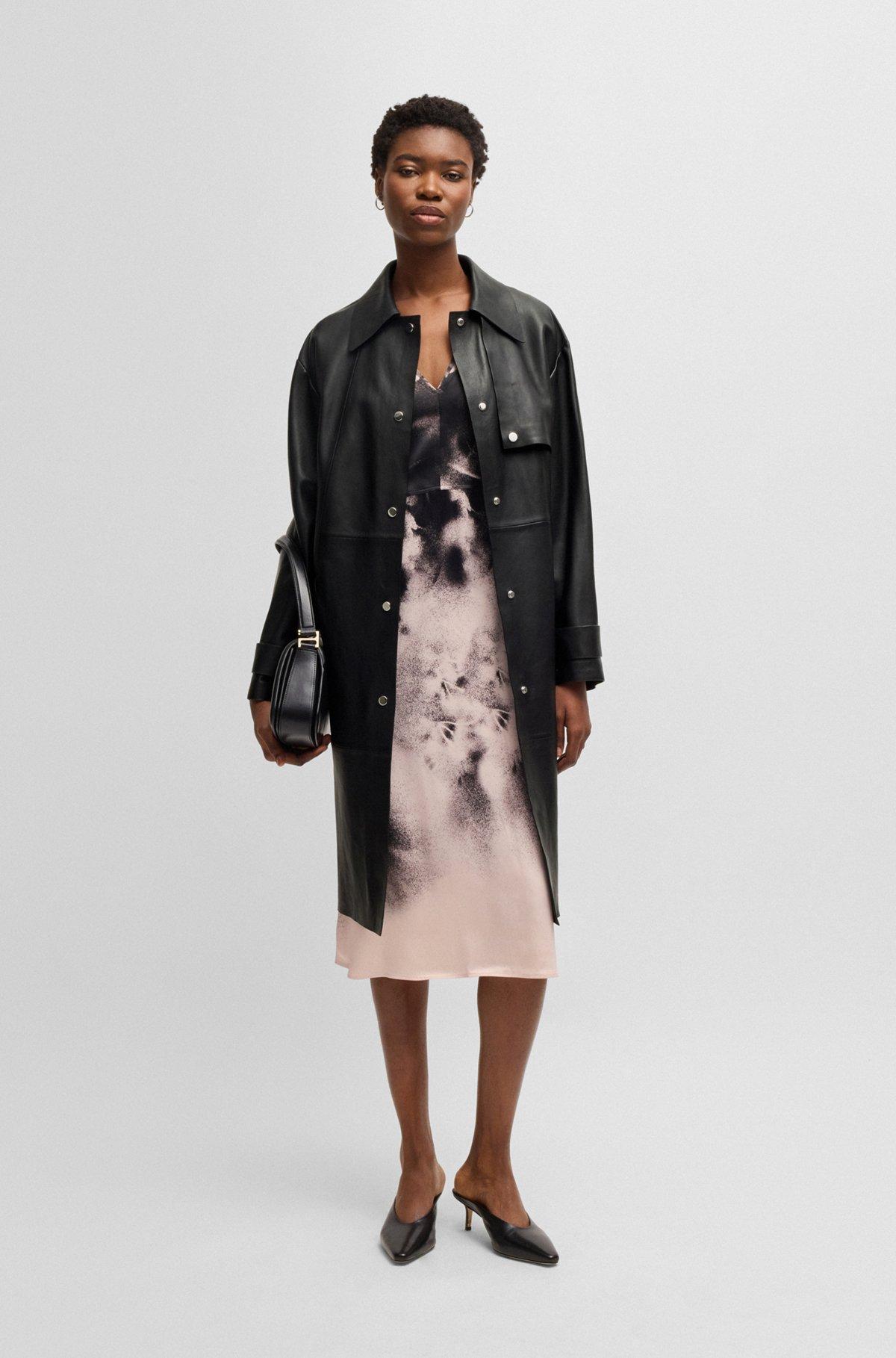 Leather trench coat with silver-tone trims Product Image