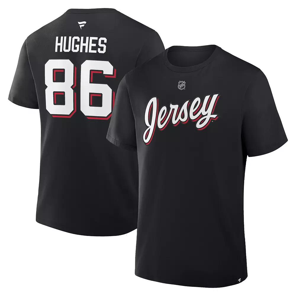 Men's Fanatics Jack Hughes Black New Jersey Devils Authentic Stack Name & Number T-Shirt,  Product Image