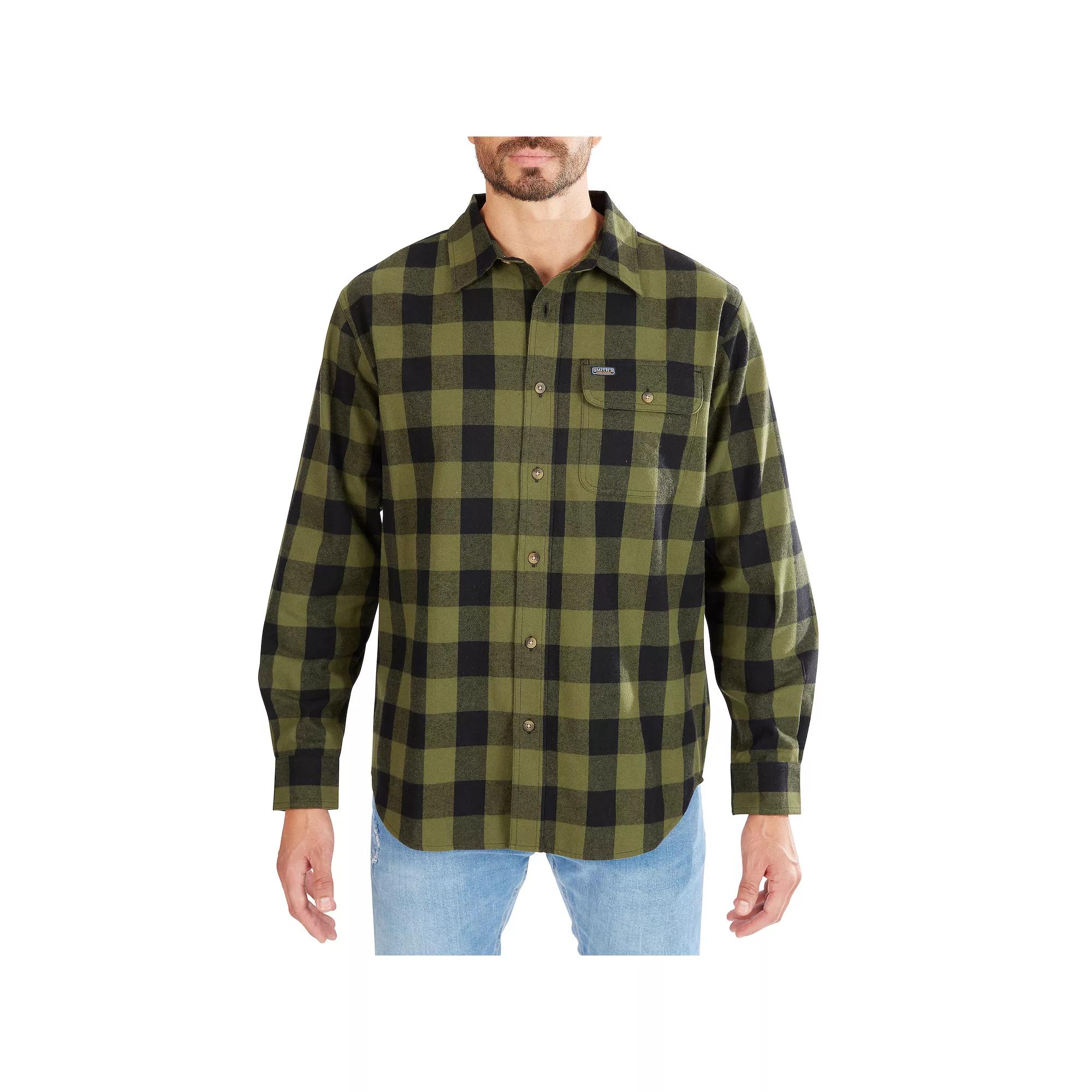 Men's Smith's Workwear Relaxed-Fit Buffalo Plaid Flannel Button-Down Shirt, Size: Large, Grey Black Product Image