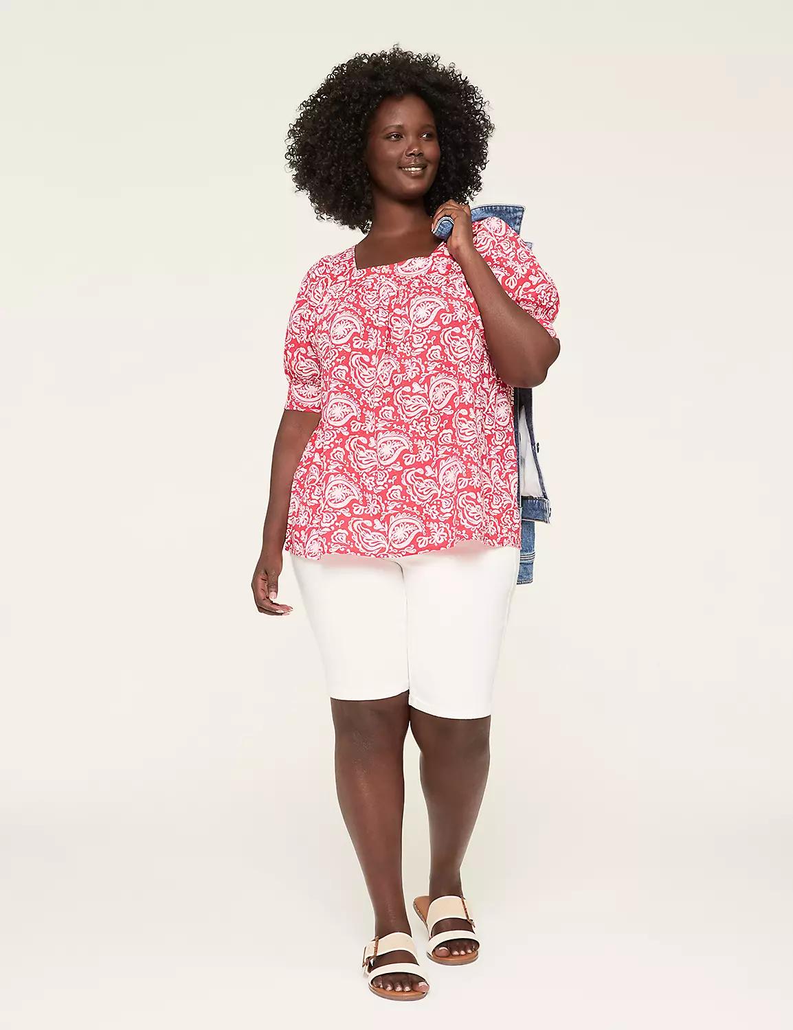 Swing Square-Neck Textured Peasant Blouse Product Image