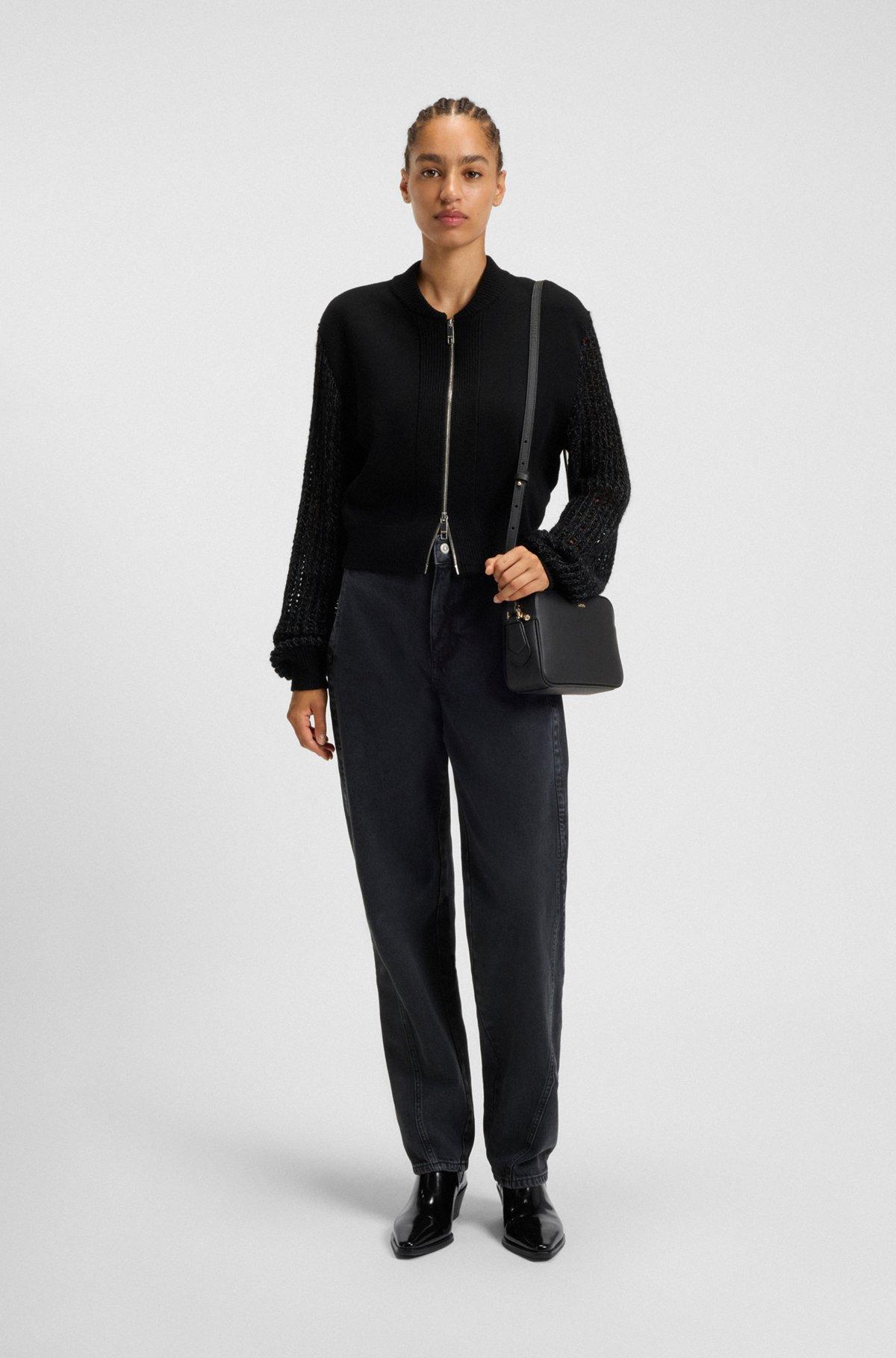 BOSS - Crossbody bag in grained leather with logo lettering - Black Product Image