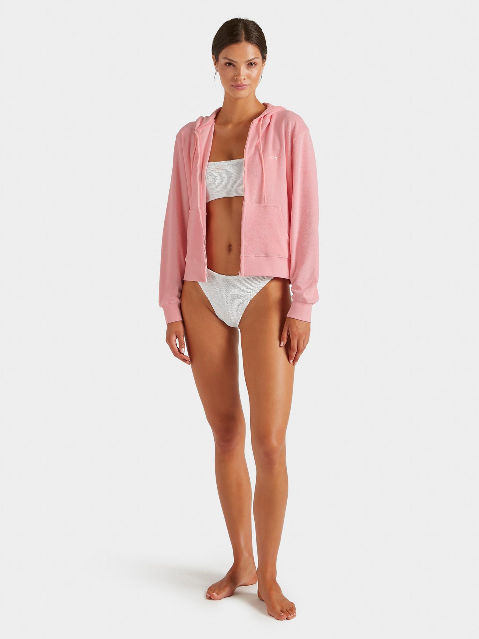 Terry Towelling Zip Hoodie - Pink Product Image
