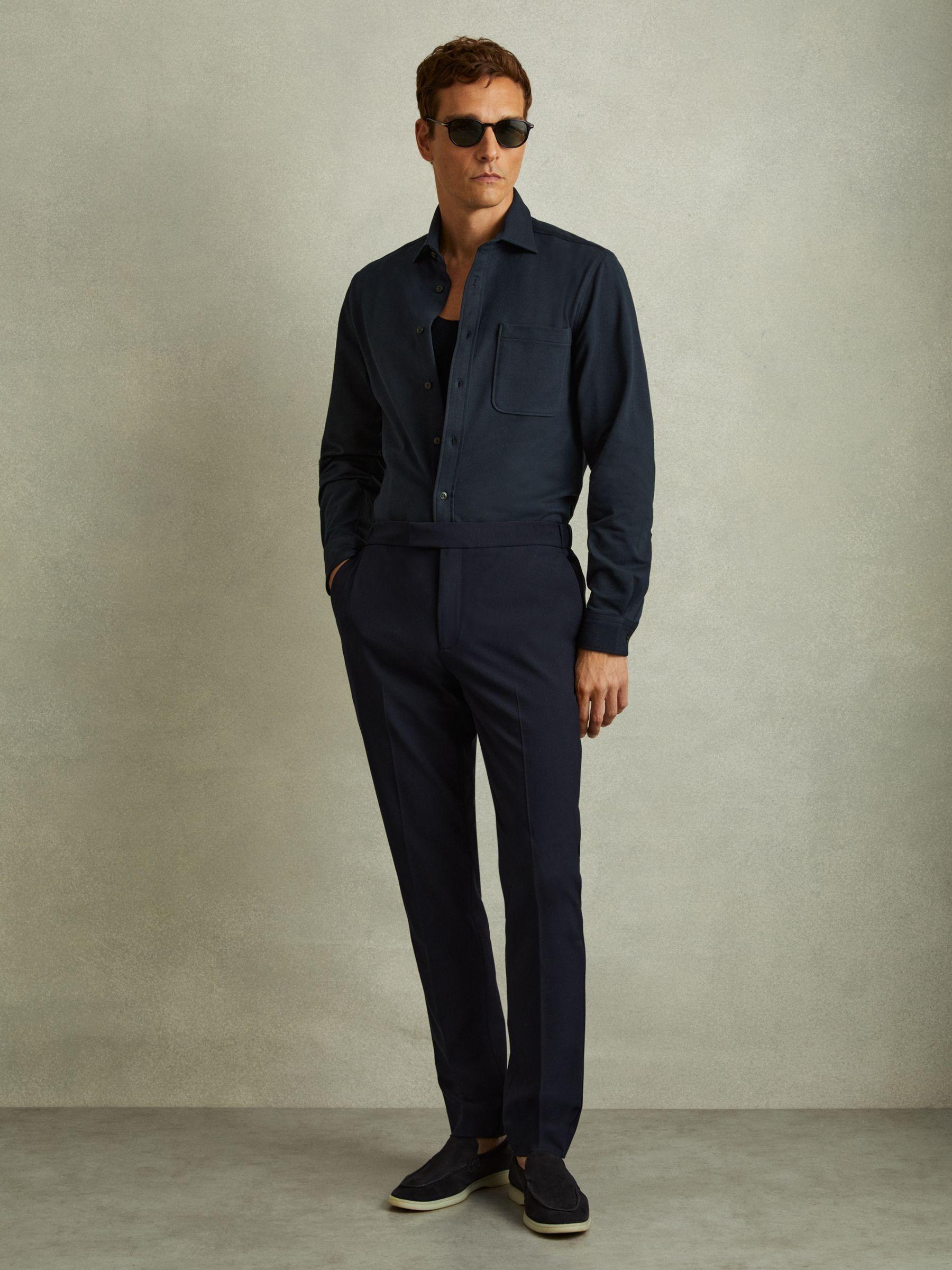 Cotton Blend Twill Overshirt in Navy Product Image