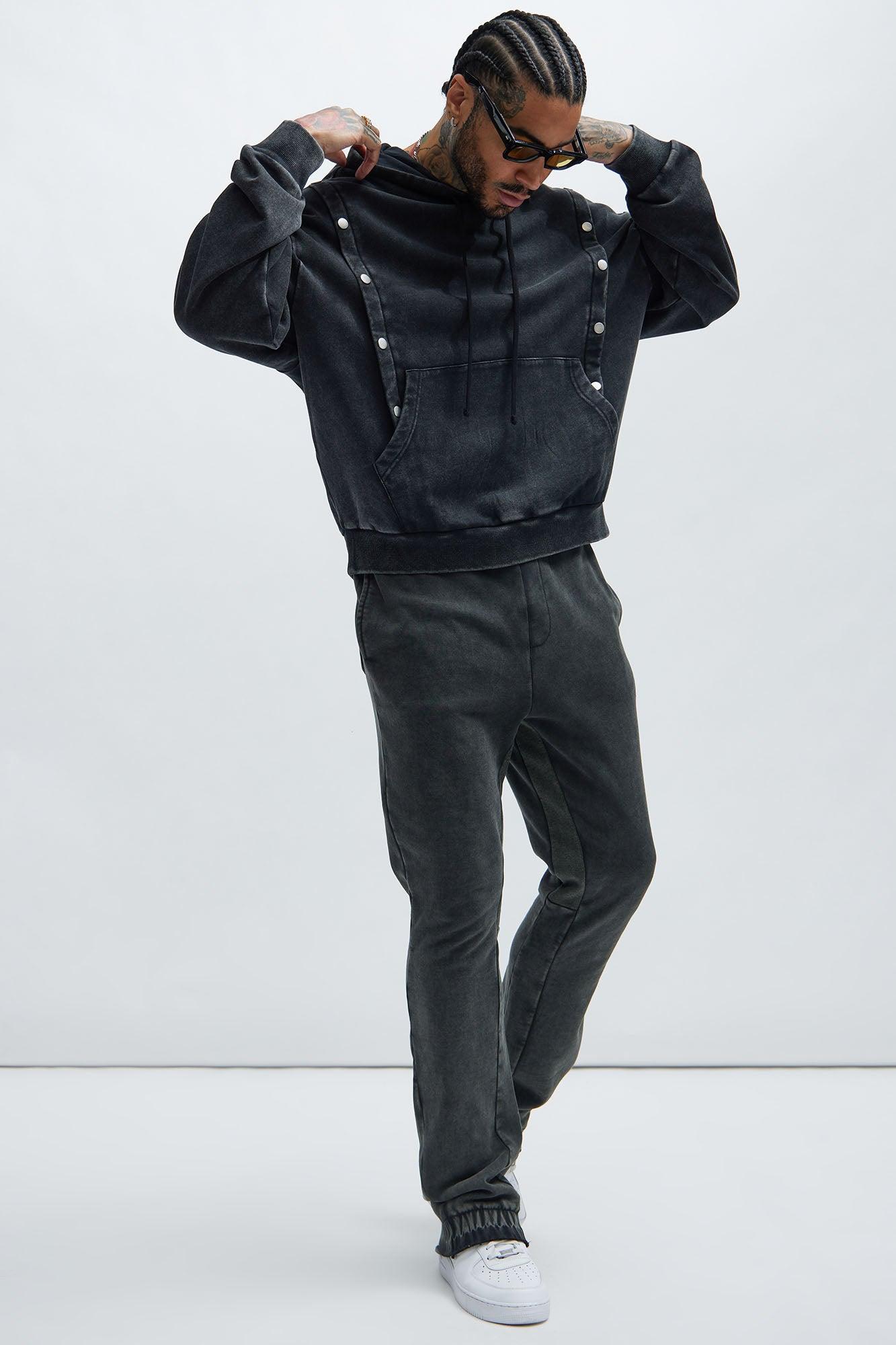 Tyson Snap Panel Oversized Hoodie - Black Wash Product Image