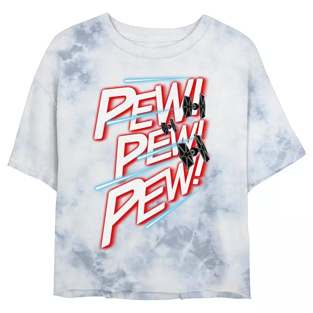 Juniors' Star Wars TIE Fighter "Pew! Pew! Pew!" Wash Crop Tee, Women's, Size: Large, White Blue Product Image