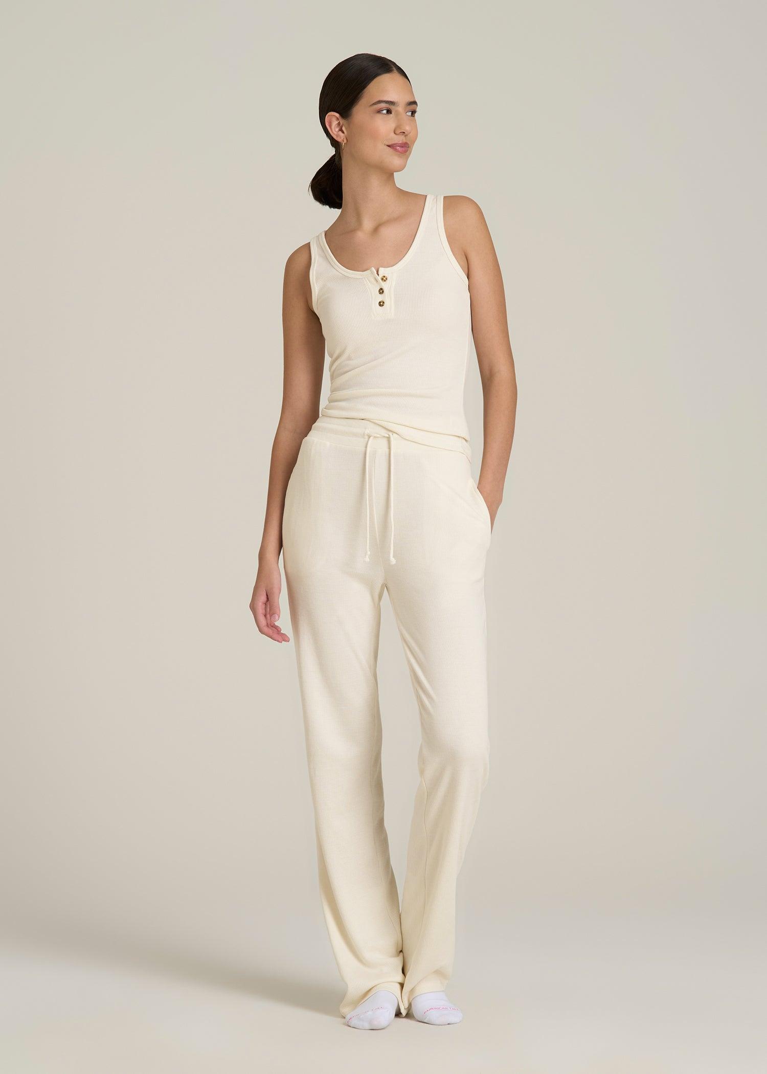 Open-Bottom Waffle Lounge Pants for Tall Women in White Alyssum Female Product Image
