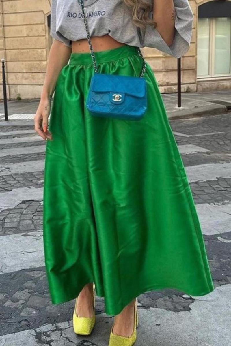 Green Satin Maxi Skirt Product Image