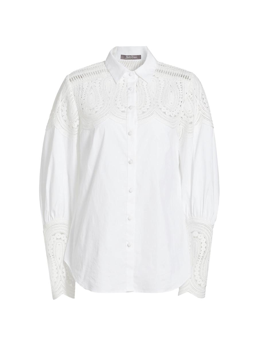 Womens Lace-Trim Button-Front Shirt Product Image